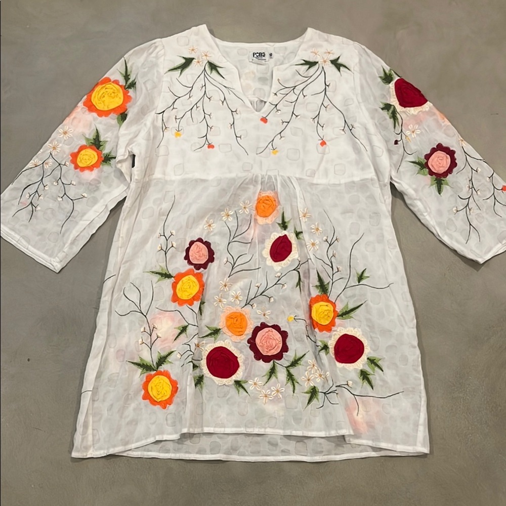 Embroidered Pong Poco LTD Floral White dress tunic or dress